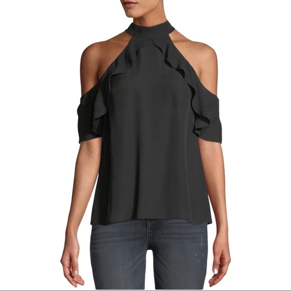 alice+olivia Cabot Cold-Shoulder Ruffle Silk Top - Picture 1 of 6